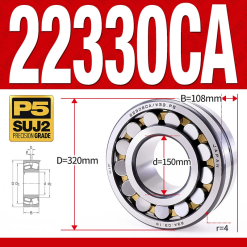Vòng bi cà na tự lựa 2 dãy - bạc đạn cà na 22330CA/W33 (Có rãnh bôi trơn - lồng cách bi Đồng - kt 150*320*108 mm)