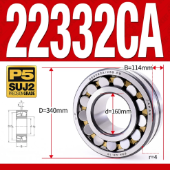 Vòng bi cà na tự lựa 2 dãy - bạc đạn cà na 22332CA/W33 (Có rãnh bôi trơn - lồng cách bi Đồng - kt 160*340*114 mm)