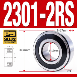 Vòng bi - bạc đạn tự lựa 2301-2RS  (Phớt cao su - 12*37*17 mm)