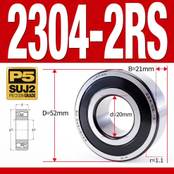 Vòng bi - bạc đạn tự lựa 2304-2RS  (Phớt cao su - 20*52*21 mm)