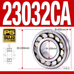 Vòng bi cà na tự lựa 2 dãy - bạc đạn cà na 23032CA/W33 (Có rãnh bôi trơn - lồng cách bi Đồng - kt 160*240*60 mm)