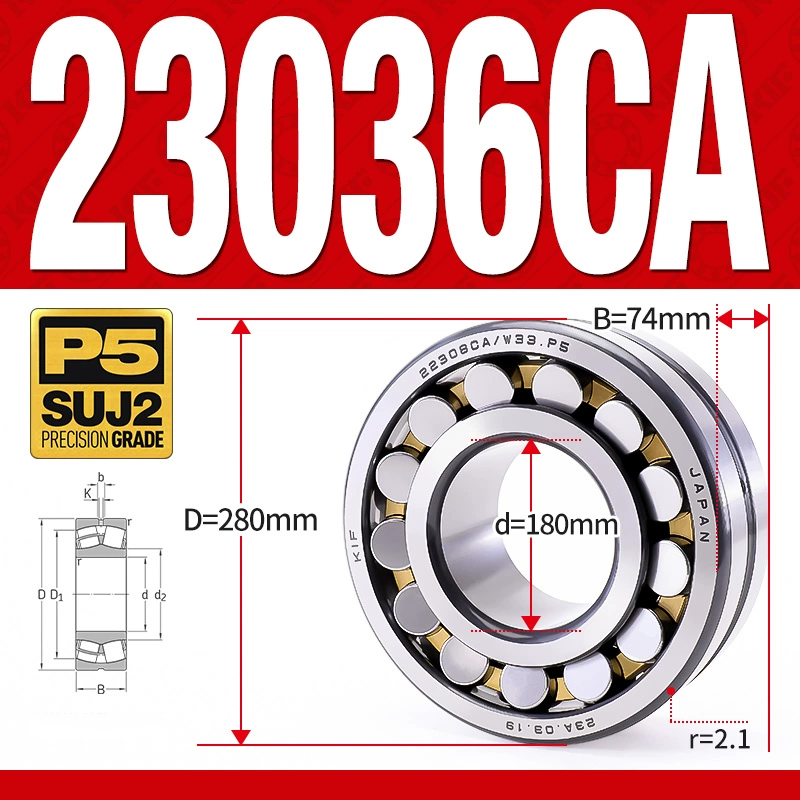 Vòng bi cà na tự lựa 2 dãy - bạc đạn cà na 23036CA/W33 (Có rãnh bôi trơn - lồng cách bi Đồng - kt 180*280*74 mm)