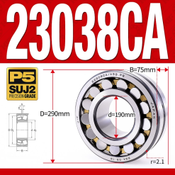 Vòng bi cà na tự lựa 2 dãy - bạc đạn cà na 23038CA/W33 (Có rãnh bôi trơn - lồng cách bi Đồng - kt 190*290*75 mm)