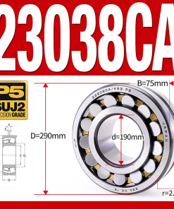 Vòng bi cà na tự lựa 2 dãy - bạc đạn cà na 23038CA/W33 (Có rãnh bôi trơn - lồng cách bi Đồng - kt 190*290*75 mm)