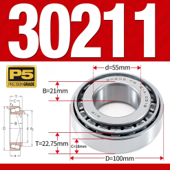 Vòng bi côn 1 dãy bi - bạc đạn bánh xe 30211  (Kích thước -  55*100*22,75 mm)