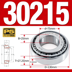 Vòng bi côn 1 dãy bi - bạc đạn bánh xe 30215  (Kích thước -  75*130*27,25 mm)