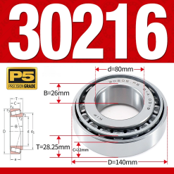 Vòng bi côn 1 dãy bi - bạc đạn bánh xe 30216  (Kích thước -  80*140*28,25 mm)
