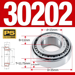 Vòng bi côn 1 dãy bi - bạc đạn bánh xe 30202  (Kích thước -  15*35*11,75 mm)