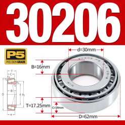 Vòng bi côn 1 dãy bi - bạc đạn bánh xe 30206  (Kích thước -  30*62*17,25 mm)