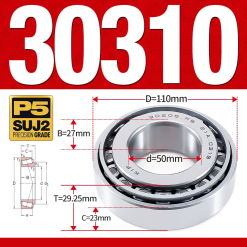 Vòng bi côn 1 dãy bi - bạc đạn bánh xe 30310  (Kích thước -  50*110*29,25 mm)