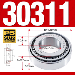 Vòng bi côn 1 dãy bi - bạc đạn bánh xe 30311  (Kích thước -  55*120*31,5 mm)