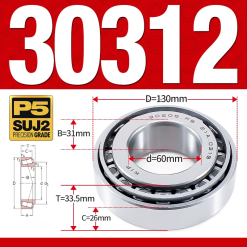 Vòng bi côn 1 dãy bi - bạc đạn bánh xe 30312  (Kích thước -  60*130*33,5 mm)