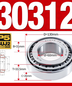 Vòng bi côn 1 dãy bi - bạc đạn bánh xe 30312  (Kích thước -  60*130*33,5 mm)