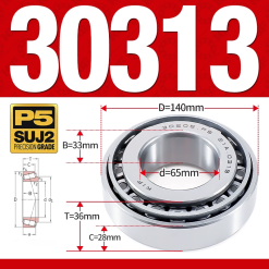 Vòng bi côn 1 dãy bi - bạc đạn bánh xe 30313  (Kích thước -  65*140*36 mm)