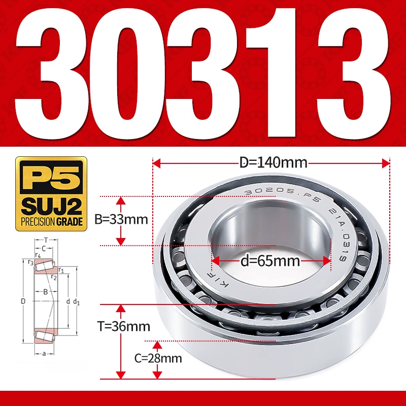 Vòng bi côn 1 dãy bi - bạc đạn bánh xe 30313  (Kích thước -  65*140*36 mm)