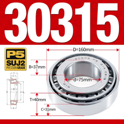 Vòng bi côn 1 dãy bi - bạc đạn bánh xe 30315  (Kích thước -  75*160*40 mm)