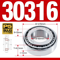 Vòng bi côn 1 dãy bi - bạc đạn bánh xe 30316  (Kích thước -   80*170*42,5 mm)