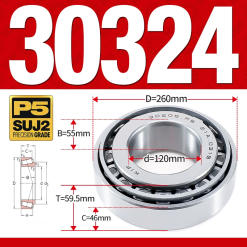 Vòng bi côn 1 dãy bi - bạc đạn bánh xe 30324  (Kích thước -  120*260*59,5 mm)