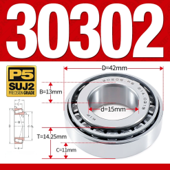 Vòng bi côn 1 dãy bi - bạc đạn bánh xe 30302  (Kích thước -  15*42*14,25 mm)
