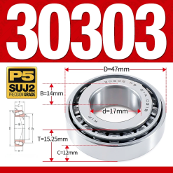 Vòng bi côn 1 dãy bi - bạc đạn bánh xe 30303  (Kích thước -  17*47*15,25 mm)