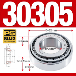 Vòng bi côn 1 dãy bi - bạc đạn bánh xe 30305  (Kích thước -  25*62*18,25 mm)