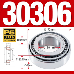 Vòng bi côn 1 dãy bi - bạc đạn bánh xe 30306  (Kích thước -  30*72*20,75 mm)