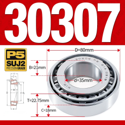 Vòng bi côn 1 dãy bi - bạc đạn bánh xe 30307  (Kích thước -  35*80*22,75 mm)