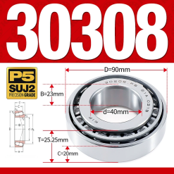 Vòng bi côn 1 dãy bi - bạc đạn bánh xe 30308  (Kích thước -  40*90*25.25 mm)