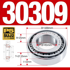 Vòng bi côn 1 dãy bi - bạc đạn bánh xe 30309  (Kích thước -  45*100*27,25 mm)