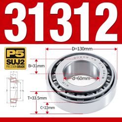 Vòng bi côn 1 dãy bi - bạc đạn bánh xe 31312 (Kích thước -  60*130*33,5 mm)