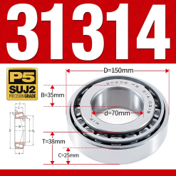 Vòng bi côn 1 dãy bi - bạc đạn bánh xe 31314 (Kích thước -  70*150*38 mm)