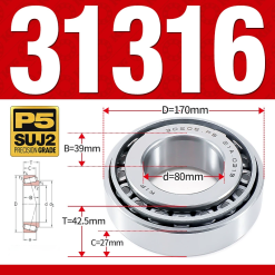 Vòng bi côn 1 dãy bi - bạc đạn bánh xe 31316 (Kích thước -  80*170*42,5 mm)