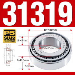 Vòng bi côn 1 dãy bi - bạc đạn bánh xe 31319 (Kích thước -  95*200*49,5 mm)