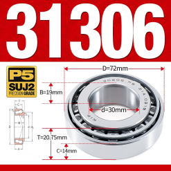 Vòng bi côn 1 dãy bi - bạc đạn bánh xe 31306 (Kích thước -  30*72*20,75 mm)