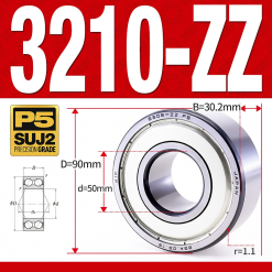 Vòng bi - bạc đạn 3210-ZZ  (Phớt kim loại -  50*90*30.2 mm)