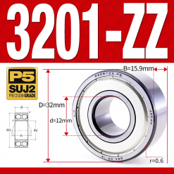 Vòng bi - bạc đạn 3201-ZZ  (Phớt kim loại -  12*32*15.9 mm)