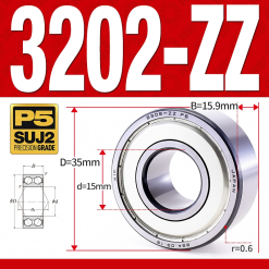 Vòng bi - bạc đạn 3202-ZZ  (Phớt kim loại -  15*35*15.9 mm)