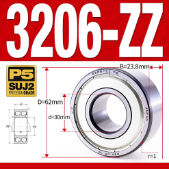 Vòng bi - bạc đạn 3206-ZZ  (Phớt kim loại -  30*62*23,8 mm)