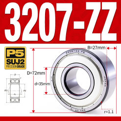 Vòng bi - bạc đạn 3207-ZZ  (Phớt kim loại -  35*72*27 mm)
