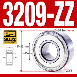 Vòng bi - bạc đạn 3209-ZZ  (Phớt kim loại -  45*85*30.2 mm)