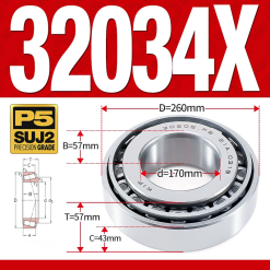 Vòng bi côn 1 dãy bi - bạc đạn bánh xe 32034X (Kích thước -  70*260*57 mm)