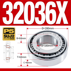 Vòng bi côn 1 dãy bi - bạc đạn bánh xe 32036X (Kích thước -  80*280*64 mm)