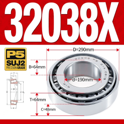 Vòng bi côn 1 dãy bi - bạc đạn bánh xe 32038X (Kích thước -  90*290*64 mm)