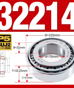 Vòng bi côn 1 dãy bi - bạc đạn bánh xe 32214 (Kích thước -  70*125*33,25 mm)