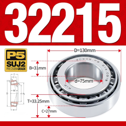 Vòng bi côn 1 dãy bi - bạc đạn bánh xe 32215 (Kích thước -  75*130*33,25 mm)