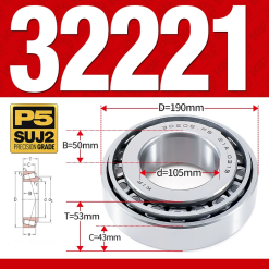 Vòng bi côn 1 dãy bi - bạc đạn bánh xe 32221 (Kích thước -  105*190*53 mm)