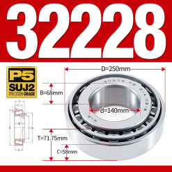 Vòng bi côn 1 dãy bi - bạc đạn bánh xe 32228 (Kích thước -  40*250*71,75 mm)
