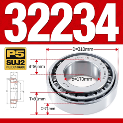 Vòng bi côn 1 dãy bi - bạc đạn bánh xe 32234 (Kích thước -  170*310*91 mm)