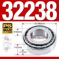 Vòng bi côn 1 dãy bi - bạc đạn bánh xe 32238 (Kích thước -  190*340*97 mm)