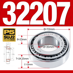 Vòng bi côn 1 dãy bi - bạc đạn bánh xe 32207 (Kích thước -  35*72*24,25 mm)